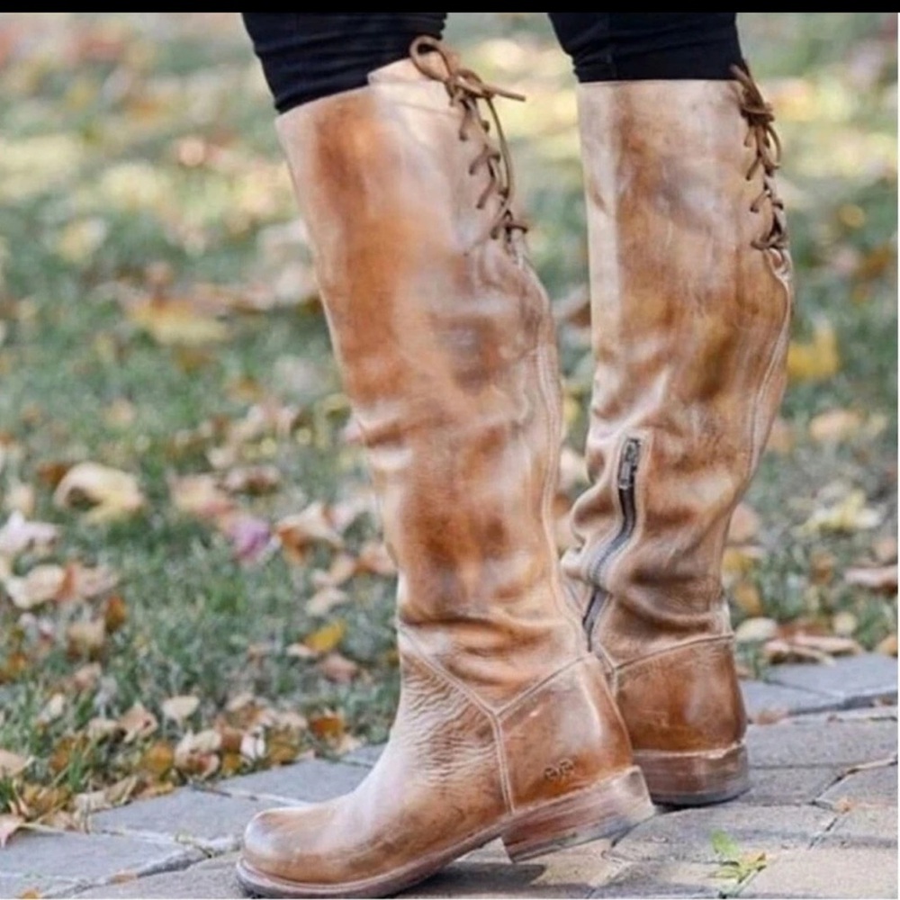 Bed Stu Manchester Cobbler Tall Leather Riding Boots Lace Back Rustic sz 7
